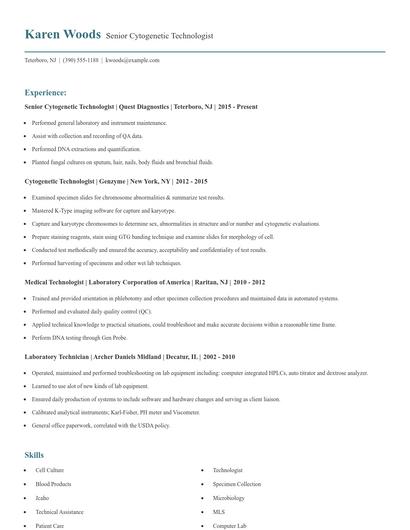 Senior Cytogenetic Technologist Resume