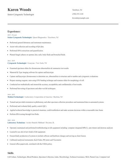 Senior Cytogenetic Technologist Resume
