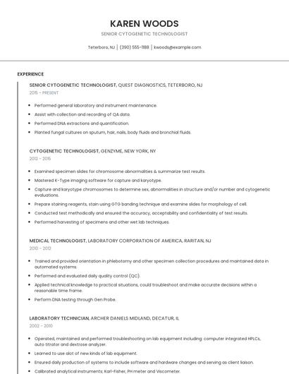 Senior Cytogenetic Technologist Resume