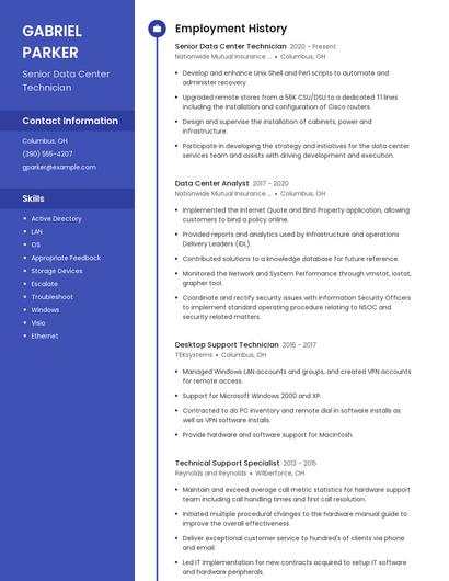 Senior Data Center Technician Resume