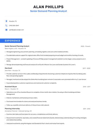 Senior Demand Planning Analyst Resume