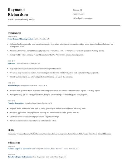 Senior Demand Planning Analyst Resume