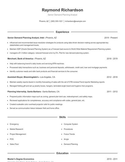Senior Demand Planning Analyst Resume