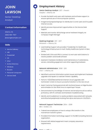 Senior Desktop Analyst Resume