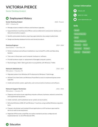 Senior Desktop Analyst Resume