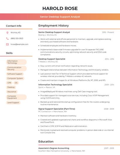 Senior Desktop Support Analyst Resume