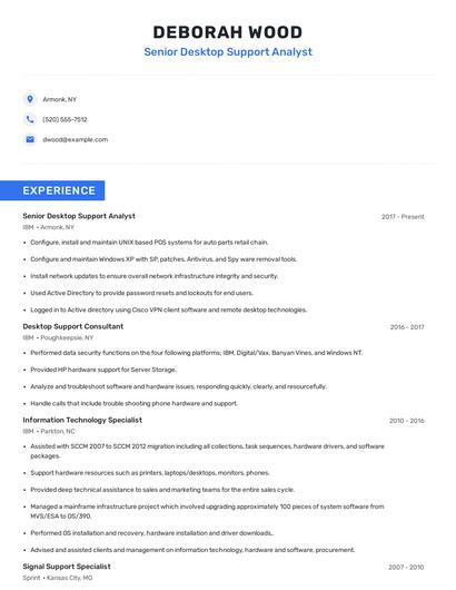 Senior Desktop Support Analyst Resume