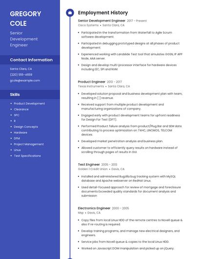 Senior Development Engineer Resume