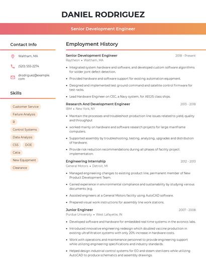 Senior Development Engineer Resume