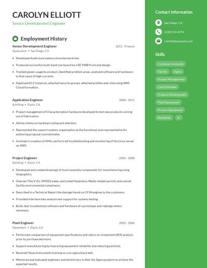 Senior Development Engineer Resume