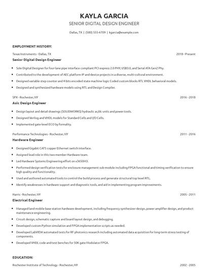 Senior Digital Design Engineer Resume