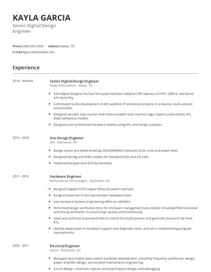 Senior Digital Design Engineer Resume
