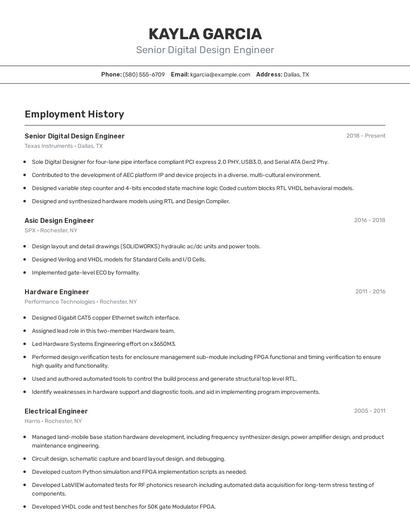 Senior Digital Design Engineer Resume