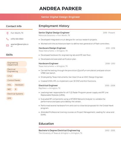 Senior Digital Design Engineer Resume