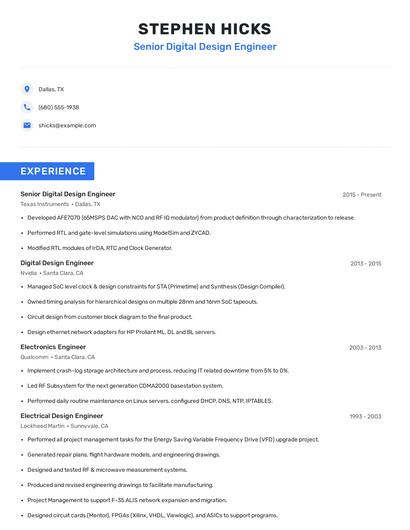Senior Digital Design Engineer Resume