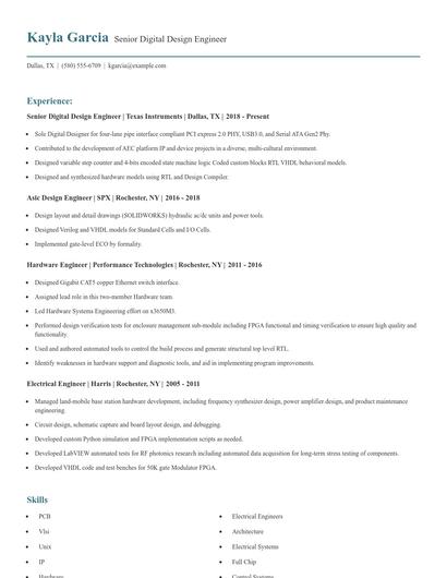 Senior Digital Design Engineer Resume