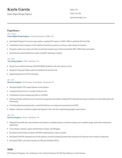 Senior Digital Design Engineer Resume