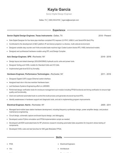 Senior Digital Design Engineer Resume