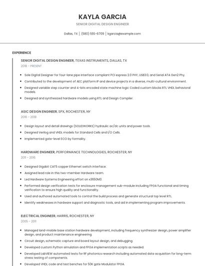 Senior Digital Design Engineer Resume