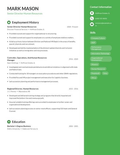 Senior Director Human Resources Resume