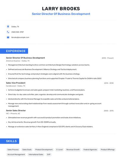 Senior Director Of Business Development Resume