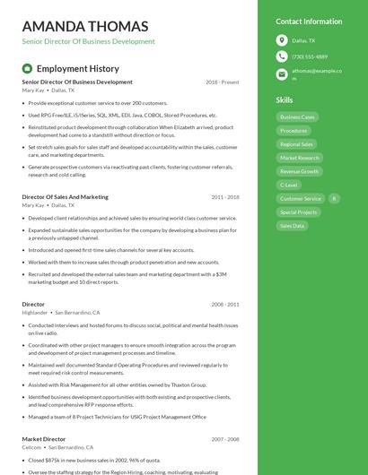 Senior Director Of Business Development Resume