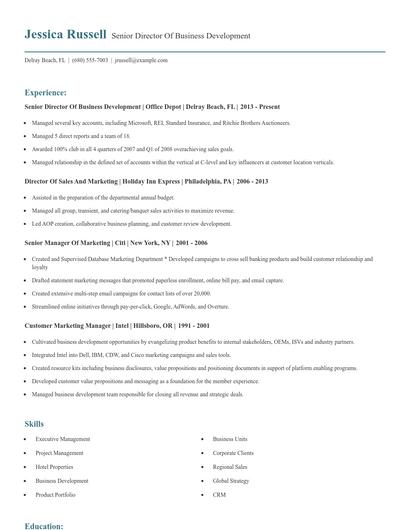 Senior Director Of Business Development Resume