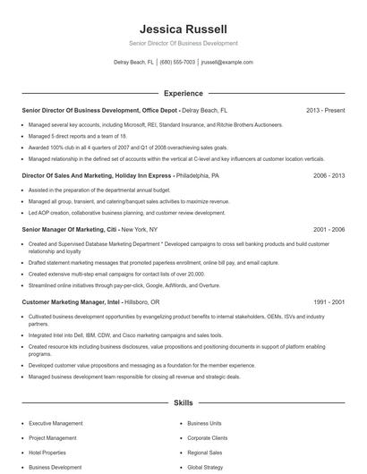 Senior Director Of Business Development Resume