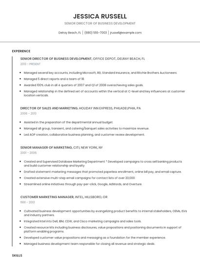 Senior Director Of Business Development Resume