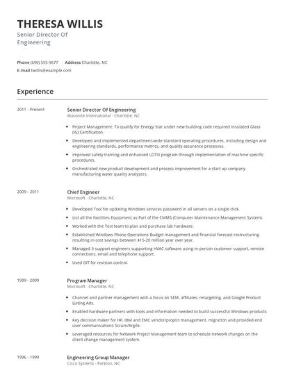 Senior Director Of Engineering Resume