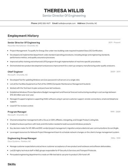 Senior Director Of Engineering Resume