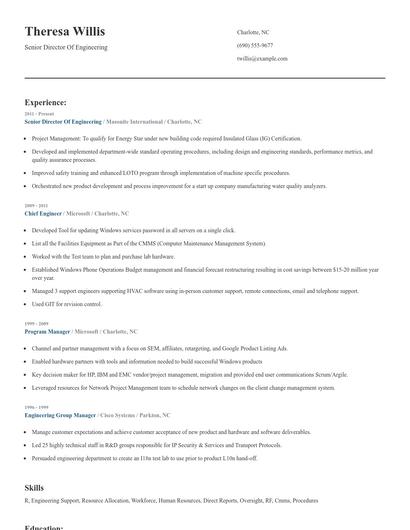 Senior Director Of Engineering Resume