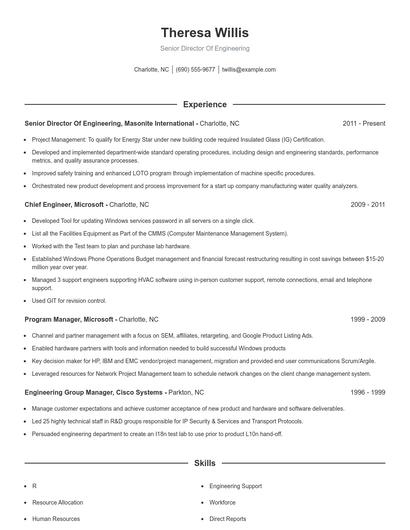 Senior Director Of Engineering Resume