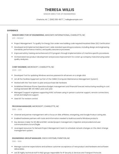 Senior Director Of Engineering Resume