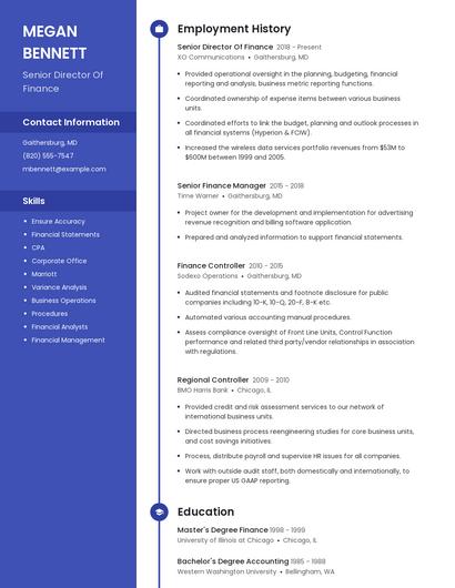 Senior Director Of Finance Resume