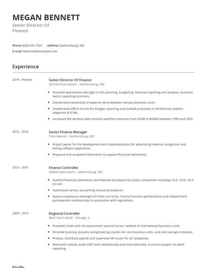 Senior Director Of Finance Resume