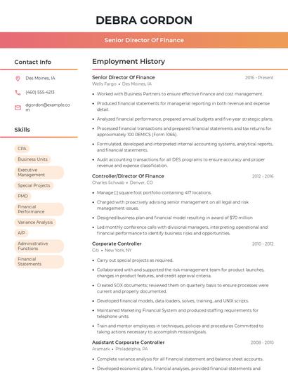 Senior Director Of Finance Resume