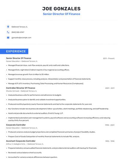Senior Director Of Finance Resume