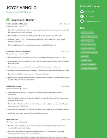 Senior Director Of Finance Resume