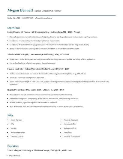 Senior Director Of Finance Resume