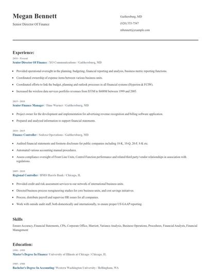 Senior Director Of Finance Resume