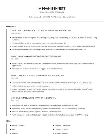 Senior Director Of Finance Resume