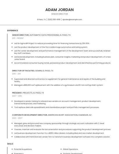 Senior Director Resume