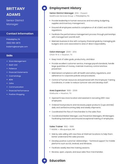 Senior District Manager Resume