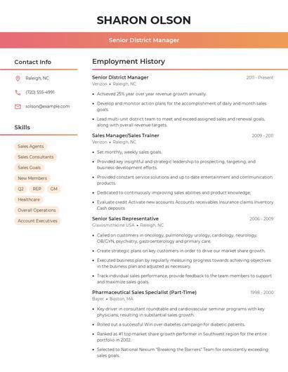 Senior District Manager Resume
