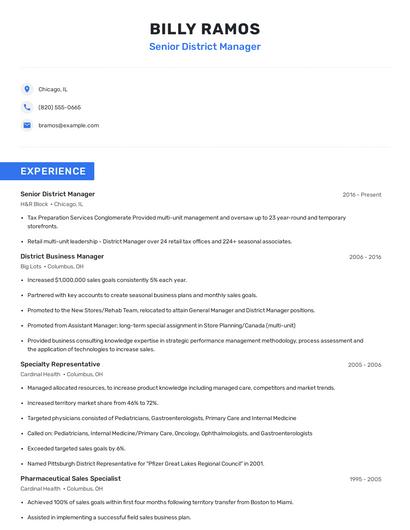Senior District Manager Resume