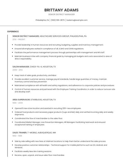 Senior District Manager Resume