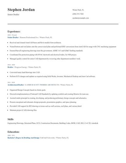 Senior Drafter Resume