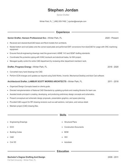 Senior Drafter Resume