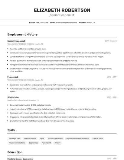 Senior Economist Resume